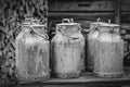 Old milk canisters at a farm