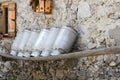 Old milk cans at a alpine hut Royalty Free Stock Photo