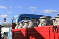 Old milk churns on vintage lorry Royalty Free Stock Photo