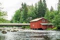 Old mill, dam and threshold on the river Jokelanjoki, Kouvola, Finland Royalty Free Stock Photo