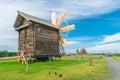 old mill. windmill. Wooden mill. and Russian mill. Russian architecture. Royalty Free Stock Photo