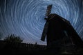 An old millin the village Vitachov. Startrails. Polaris star