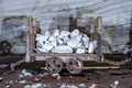 Old mining wagons inside the public Salt Mine at Slanic Prahova, Romania Royalty Free Stock Photo