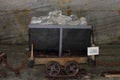 Old mining wagons inside the public Salt Mine at Slanic Prahova, Romania. Royalty Free Stock Photo