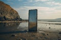 Old mirror on the beach at low tide in the evening Royalty Free Stock Photo