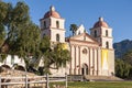 Old Mission with tree under blue sky, Santa Barbara, CA, USA Royalty Free Stock Photo