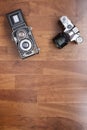 An old 35mm reflex camera  and an old medium format twin lens reflex camera Royalty Free Stock Photo