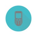 Old mobile phone long shadow icon. Simple glyph, flat vector of web icons for ui and ux, website or mobile application Royalty Free Stock Photo