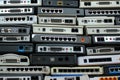 Old modems, routers, network equipment. Serial, phone, audio, et Royalty Free Stock Photo