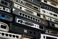 Old modems, routers, network equipment. Serial, phone, audio, et Royalty Free Stock Photo