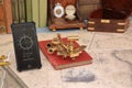 Old and modern navigation, nautical chart, sextant and mobile ph