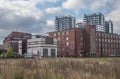 Old modernistic prewar buildings and modern houses in Old Town in Gdansk Royalty Free Stock Photo