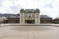 The old Mojiko station building with blue sky in Kitakyushu, Japan. Royalty Free Stock Photo