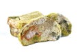 Moldy bread, isolated on white background Royalty Free Stock Photo