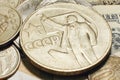 Old money of the USSR close-up. Macro photography of retro coins of t