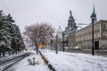 Old Montreal with Bonsecours Market and Notre-Dame-de-Bon-Secours Chapel during a snow day - Montreal, Quebec, Canada Royalty Free Stock Photo