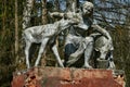 The old monument of the Soviet era the woman-the milkmaid in the Kaluga region (Russia).