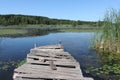 Old mooring bridge , Karakan River, Novosibirsk region, Russia Royalty Free Stock Photo