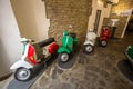 Old mopeds in a garage, Florence, Italy