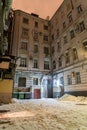 Old Moscow courtyard-well on a cold winter night