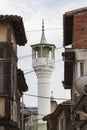 Old Mosque minaret on street view. Mosque in the old town of Balikesir, Turkey. Royalty Free Stock Photo