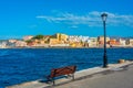 Old mosque at the seaside of old Venetian harbor at Greek town C