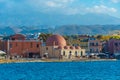 Old mosque at the seaside of old Venetian harbor at Greek town C