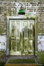 Old Moss Covered Door White Paint Peeling Royalty Free Stock Photo