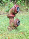 Old mossy red hydrant as fire department connection for fire hose Royalty Free Stock Photo