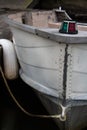 Old motor boat docked in the lake Royalty Free Stock Photo