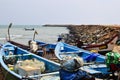 Old motor fishermen boats on the beach. Royalty Free Stock Photo