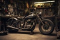 Old motorbike in a vintage garage. Generative AI