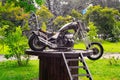 Old motorcycle on a pedestal Royalty Free Stock Photo