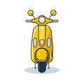 Old motorcycle, vintage scooter with yellow color, front view, vector illustration Royalty Free Stock Photo