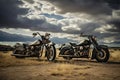 Old motorcycles in the Namib Desert, Namibia, Africa. American motorcycles on the, AI Generated