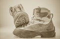 Old mountain boots isolated on a white background Royalty Free Stock Photo