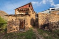 Old mountain village in Dagestan. Narrow alleys of a mountain village. Rural clay and stone houses in a village in Kakhib