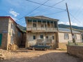 Old mountain village in Dagestan. Rural clay house and car in a village in Kakhib