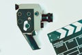 Old movie camera and clapperboard Royalty Free Stock Photo