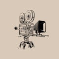 Old Movie Camera. Digital sketch vector.