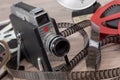 Old movie camera 16mm with reels films Royalty Free Stock Photo