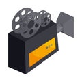 Old movie camera with reel icon, cartoon style Royalty Free Stock Photo