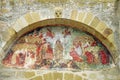 Orthodox church. Old mural painting - Sucevita Monastery, landmark attraction in Romania Royalty Free Stock Photo