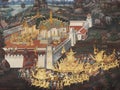 Old mural is the story of ramakian on wall from Wat Phra kaew Royalty Free Stock Photo