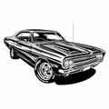 Old Muscle Car Black And White. Generative AI Royalty Free Stock Photo