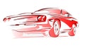 Old Muscle Car, Vector Outline Colored Sketch