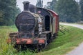 Old museum locomotive in nature covered with vegetation and rust