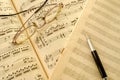 Old music score, manuscript and pen Royalty Free Stock Photo