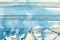 Old music sheet in blue watercolor paint. Blues music concept. Abstract blue watercolor background. Royalty Free Stock Photo