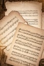 Old Music Sheets On Wooden Background Royalty Free Stock Photo